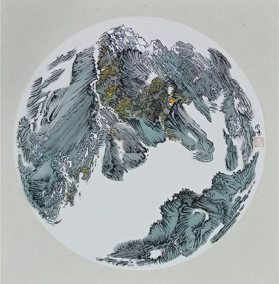 周末：《山影-2》 70cmx70cm 纸彩墨