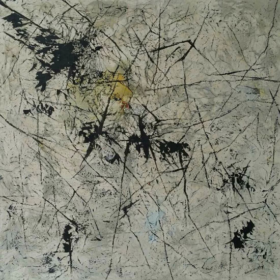 周末：《巢》系列-1（画布、宣纸、水墨、丙烯160x130cm）