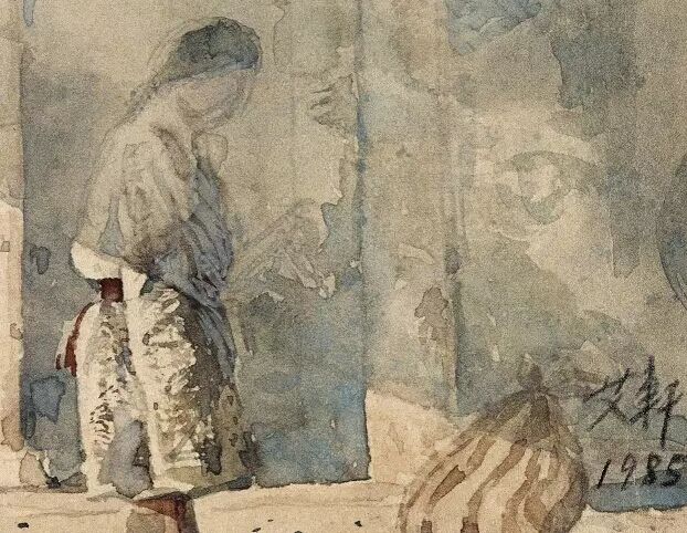 《班佑村的午后》 30cm×32cm 纸本水彩 1985 